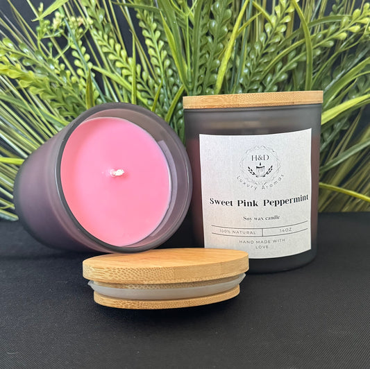 14oz Sweet Pink Peppermint Soy Wax Candle